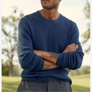 BILLY REID Mini Waffle Crew Sweater Cotton Cashmere in Denim Blue Size XL